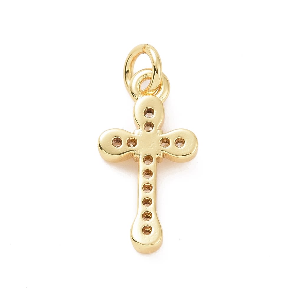 Dije colgante cruz zircones 15.5 mm baño oro / unidad4