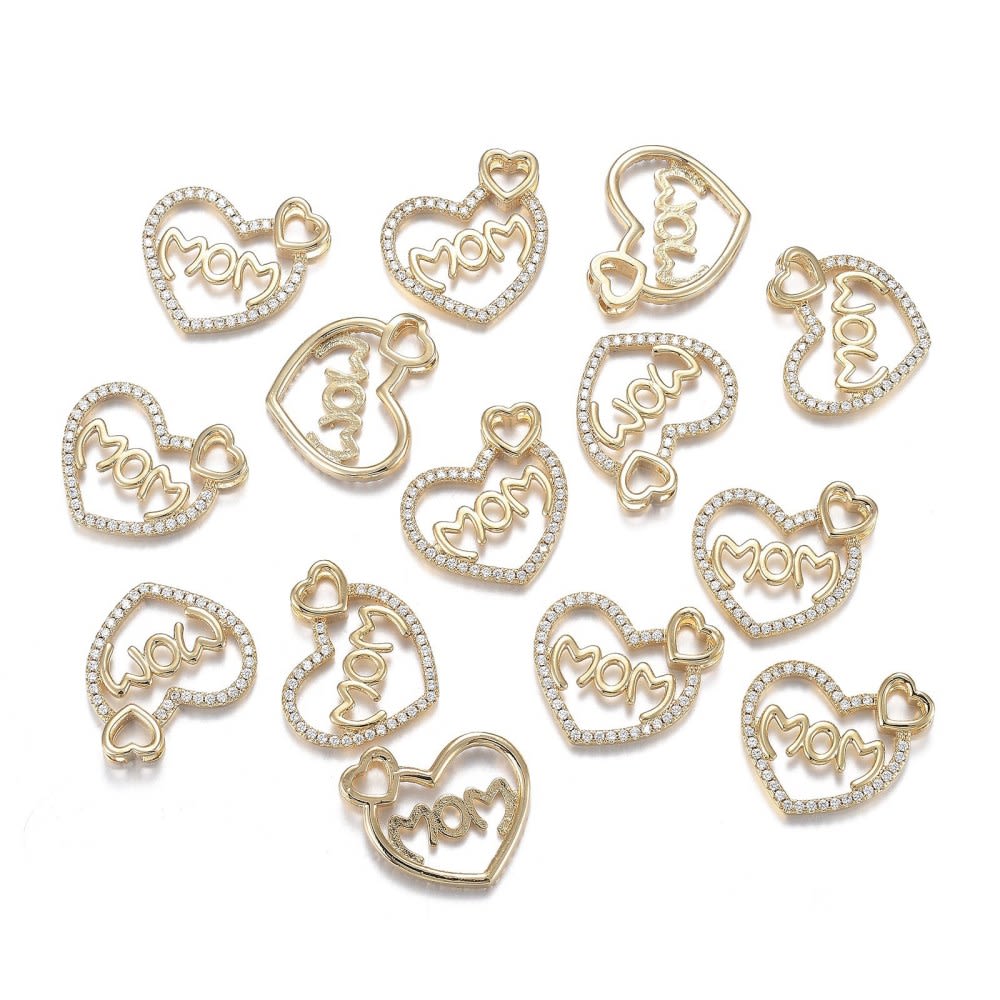 Dije pasador corazón mom baño de oro / unidad3
