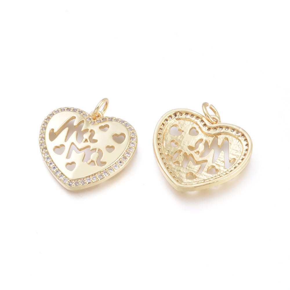 Dije colgante corazonado mamá baño de oro / unidad1