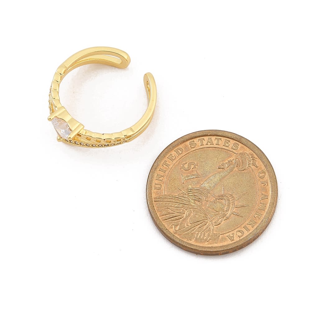 Anillo ajustable doble diadema corazón zircón baño de oro / unidad2