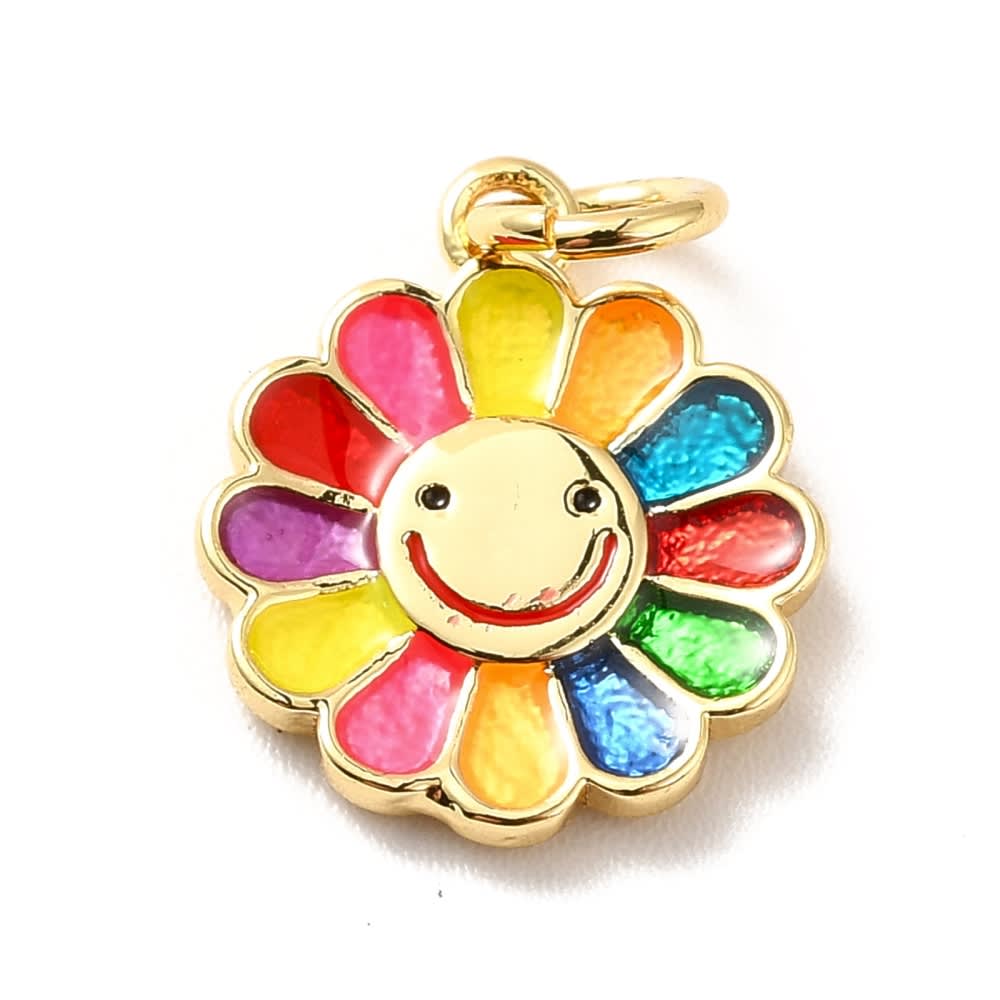 Dije colgante esmaltado margarita multicolor baño oro / unidad2