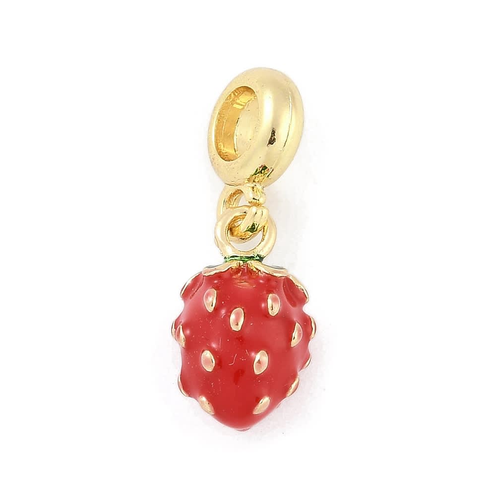Colgante europeo charm frutilla fresa fruta baño oro / unidad2