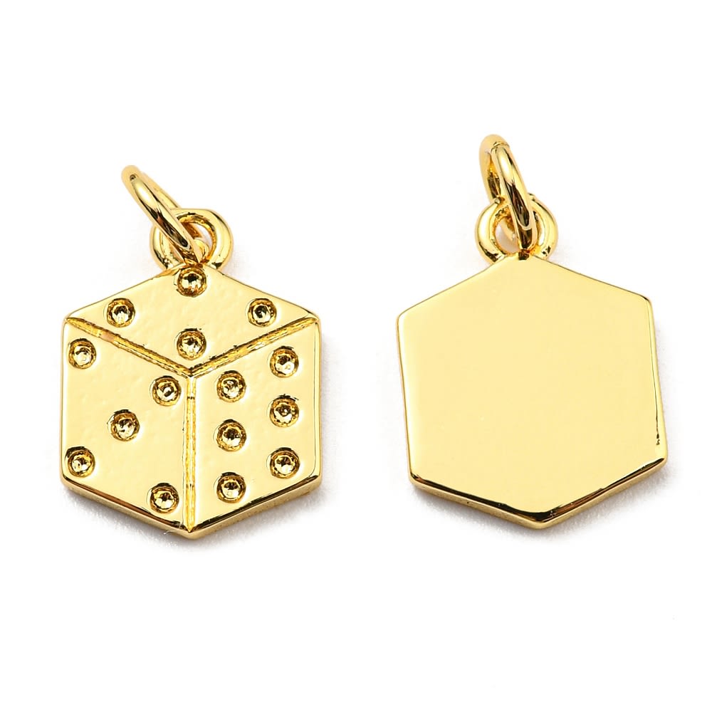 Dije colgante dado cubo 14 mm baño de oro / unidad2