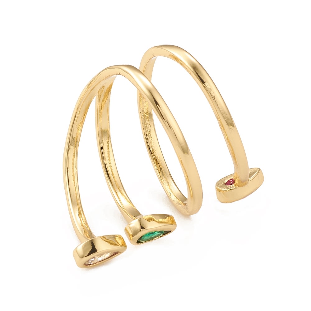 Anillo ajustable tras vueltas zircón multicolor y baño de oro / unidad3