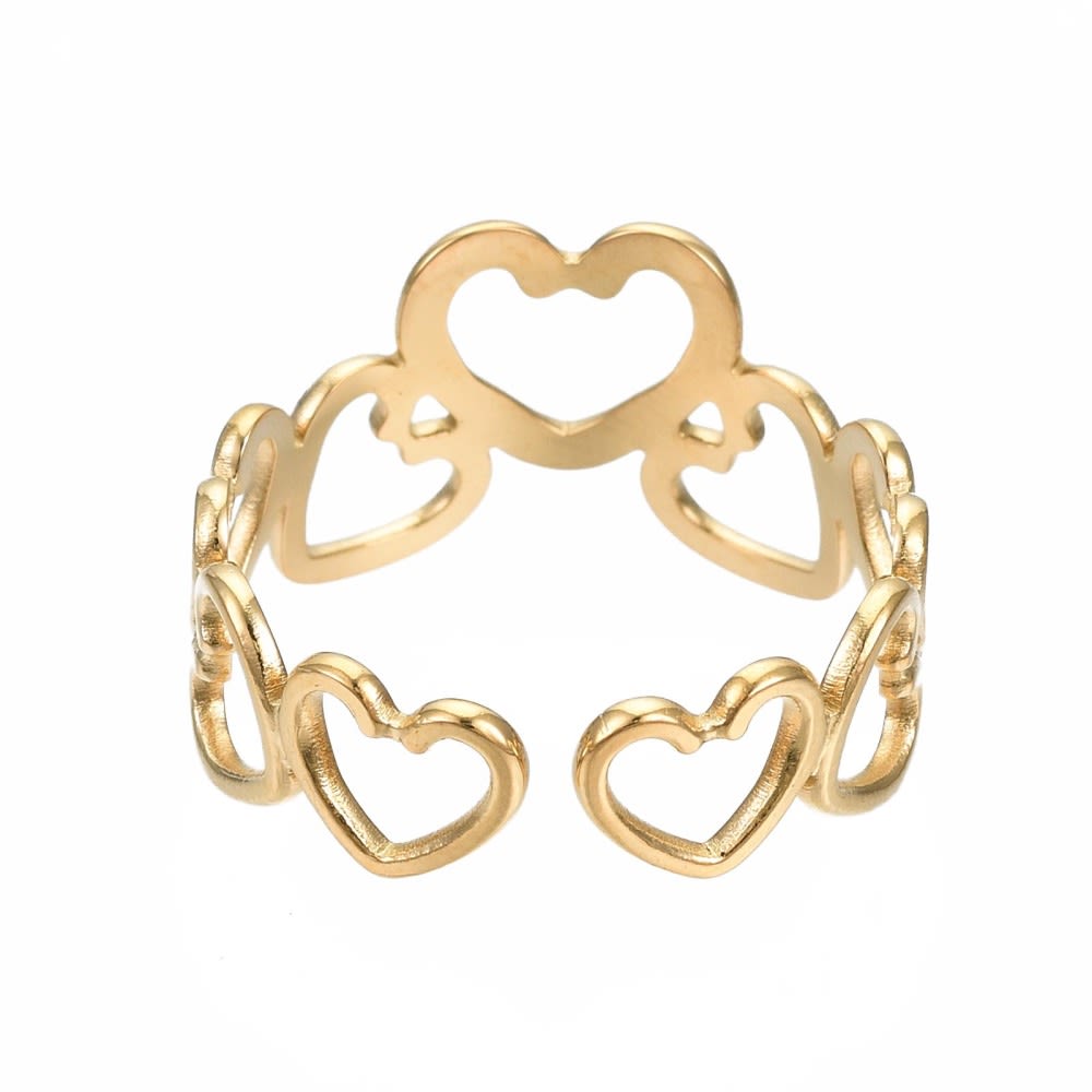 Anillo ajustable corazones grandes acero / unidad3