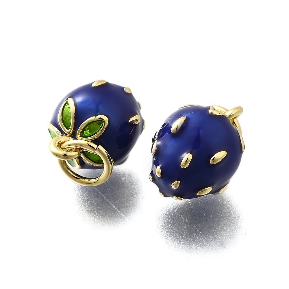 Dije colgante esmaltado mora fresa frutilla azul 11 mm baño oro / unidad2