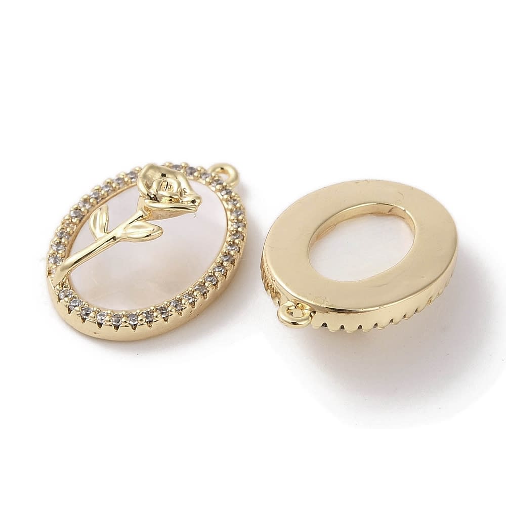 Dije colgante Flor Rosa 18.5 mm nácar baño de oro / unidad3