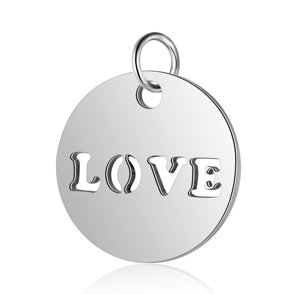 Dije colgante círculo 12x1 mm love amor acero / unidad2