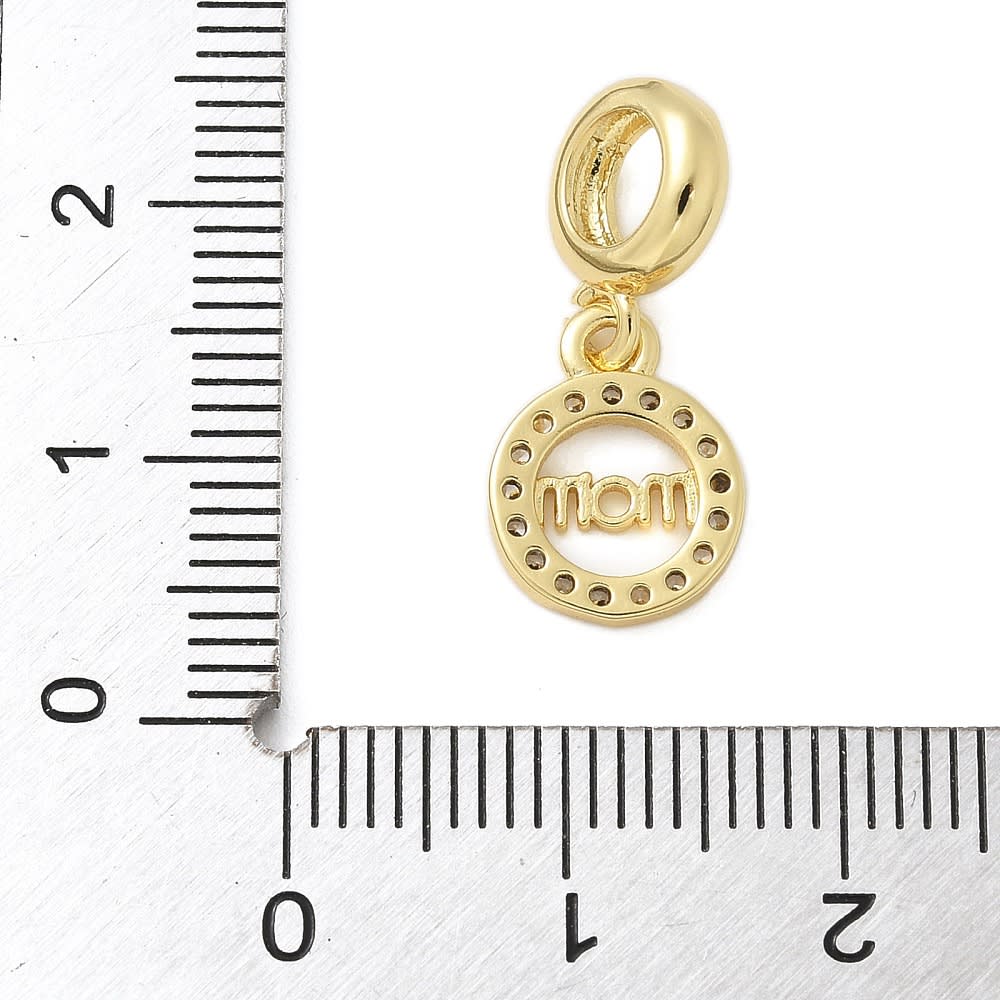 Colgante europeo charm mom mamá 21 mm baño oro zircón / unidad3