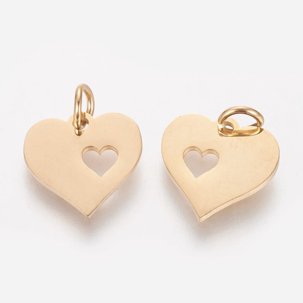 Dije colgante doble corazón acero dorado plateado / unidad4