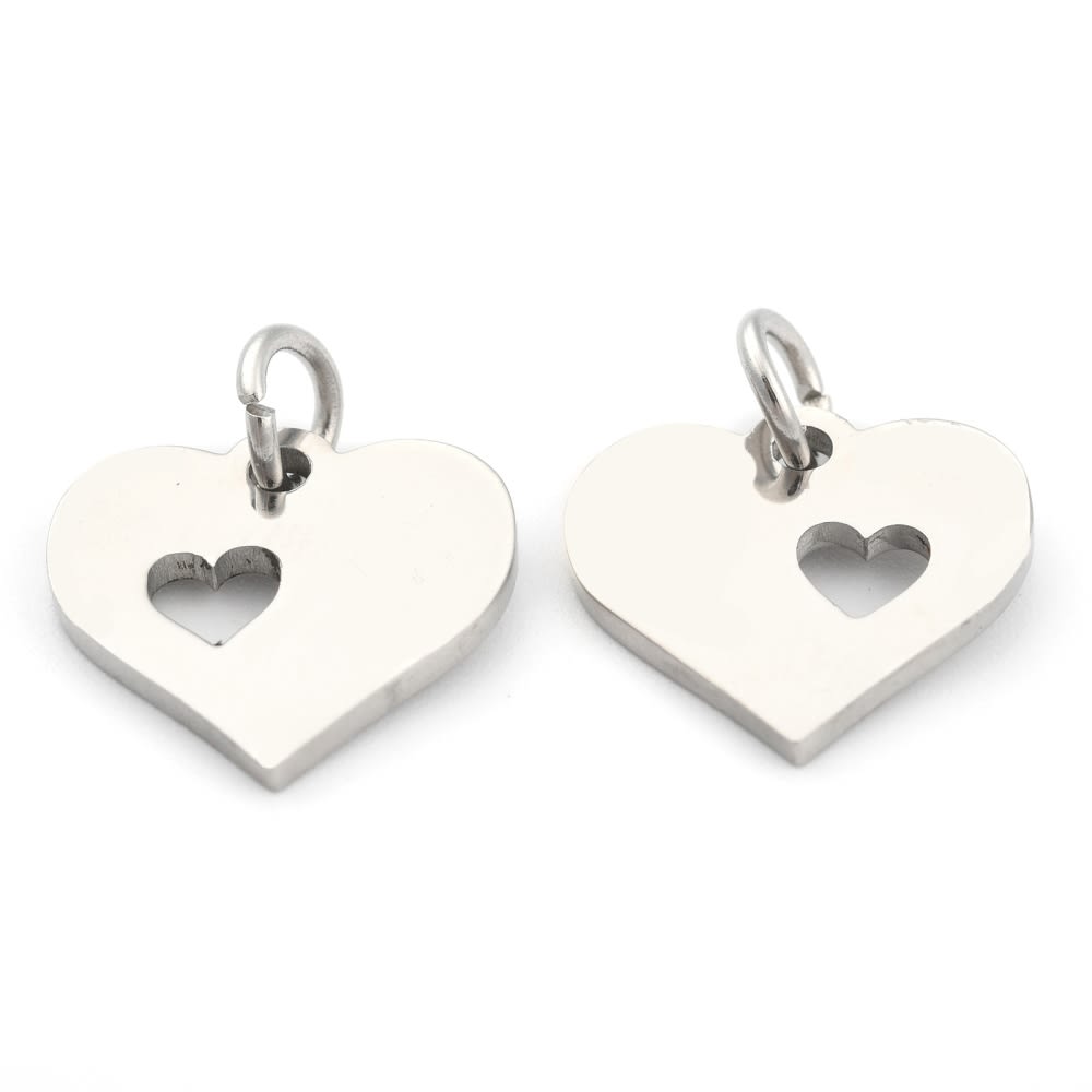 Dije colgante doble corazón acero dorado plateado / unidad5