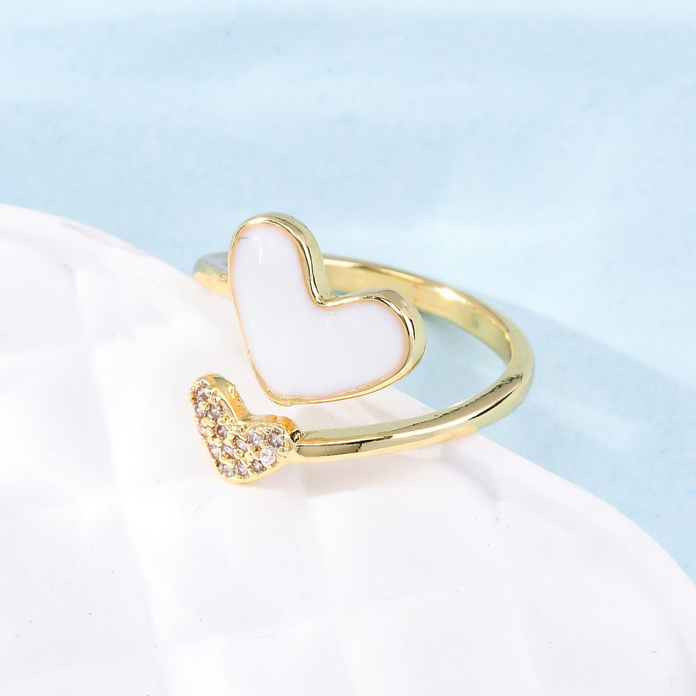 Anillo ajustable corazón rojo blanco zircón baño oro / unidad5