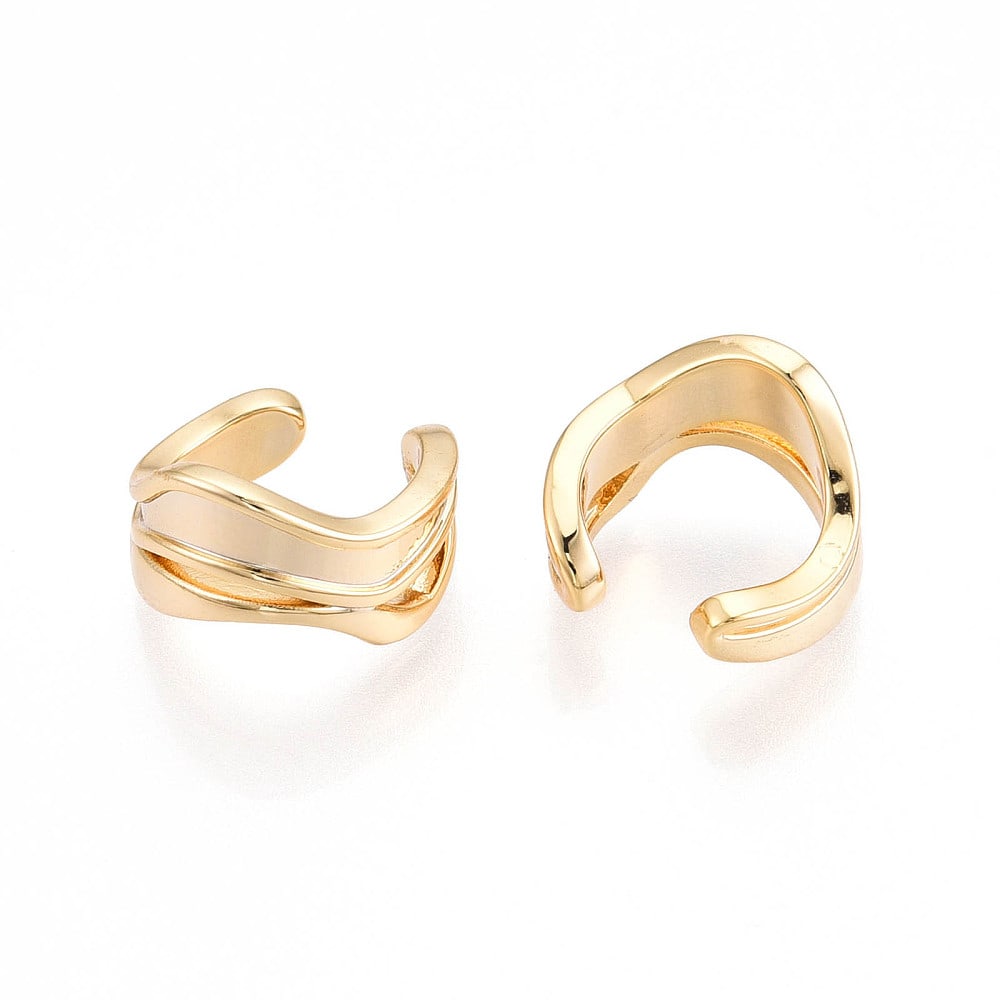 Ear cuff aros solitarios ondas gruesas 13 mm baño oro / unidad2
