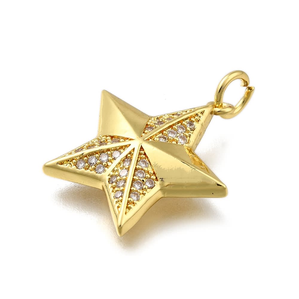 Dije colgante estrella biselada 20 mm baño oro zircón / unidad1