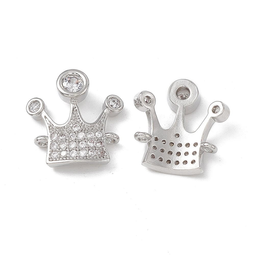Dije conector zircón corazón corona baño de oro / unidad6