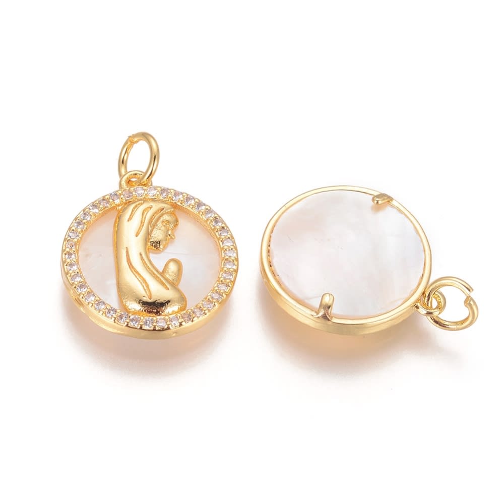 Dije colgante nacar virgen maría zircón 17.5 mm / unidad2