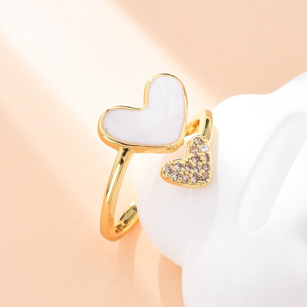 Anillo ajustable corazón rojo blanco zircón baño oro / unidad4