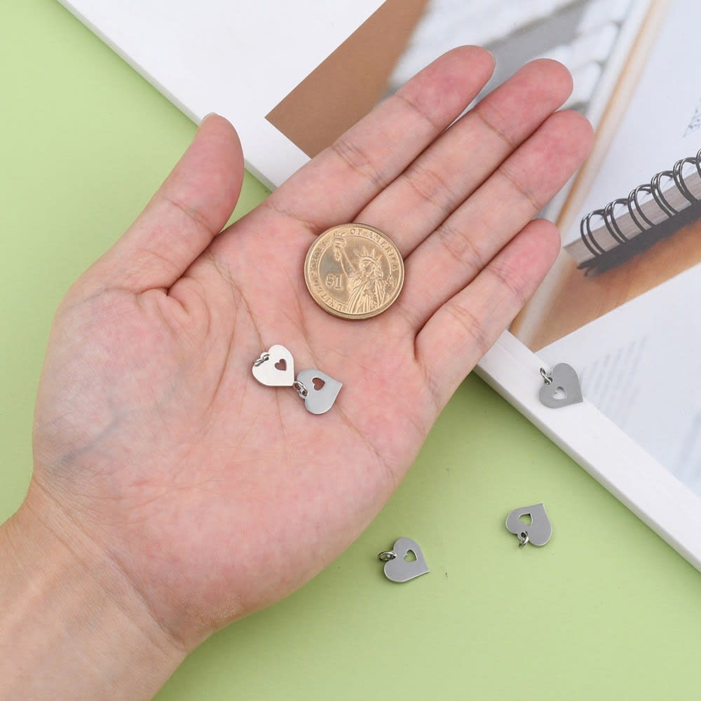 Dije colgante doble corazón acero dorado plateado / unidad3