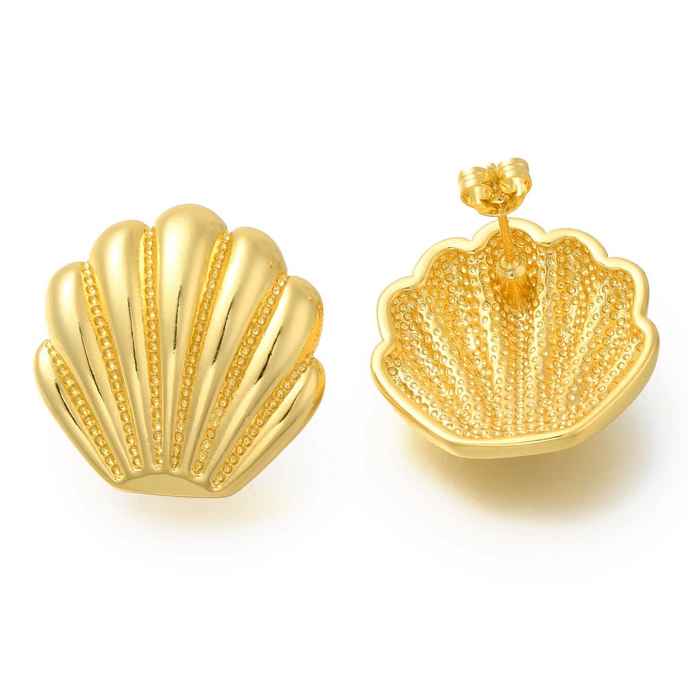Aros topo topito concha de mar 21 mm baño de oro / par2