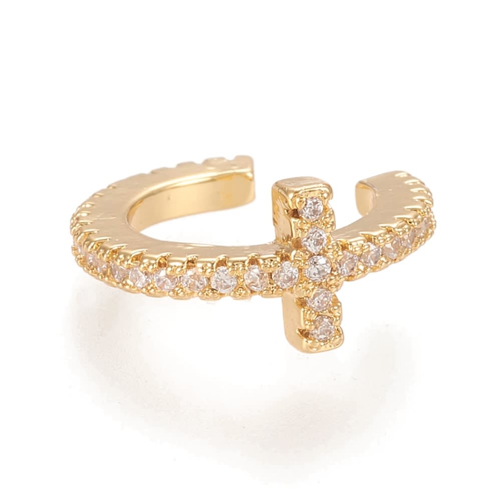 Ear cuff solitarios cruz 9.5 mm baño de oro / unidad2