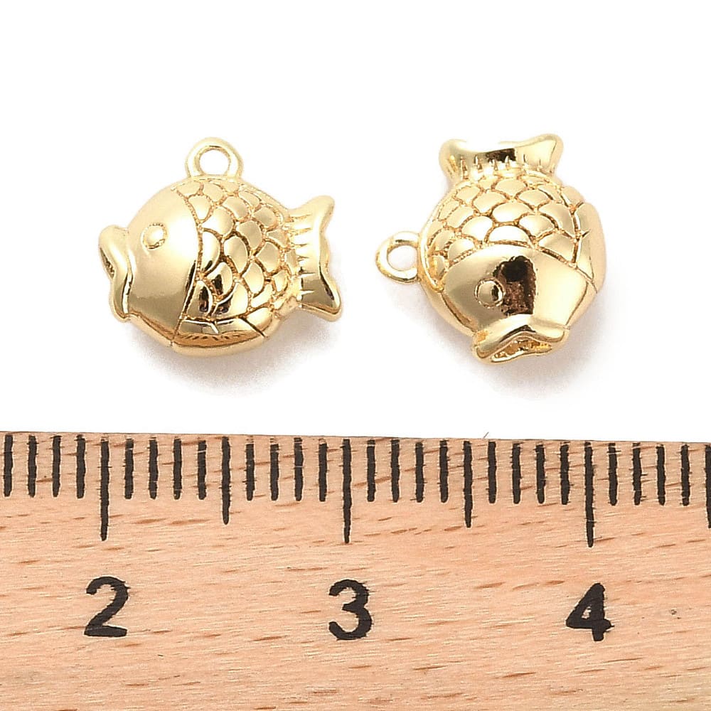 Dije colgante pez pescado mar 10 mm baño de oro / unidad3