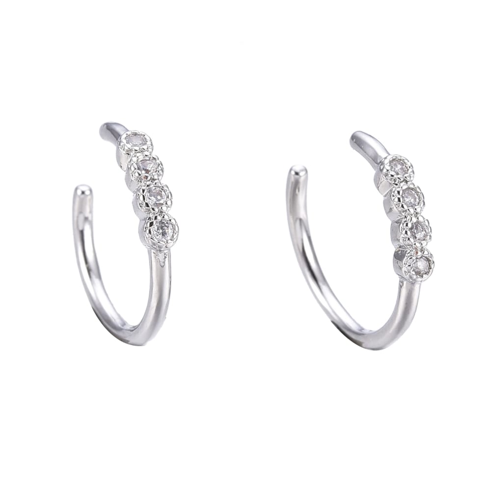 Ear cuff aros solitarios zircon plateado / unidad1