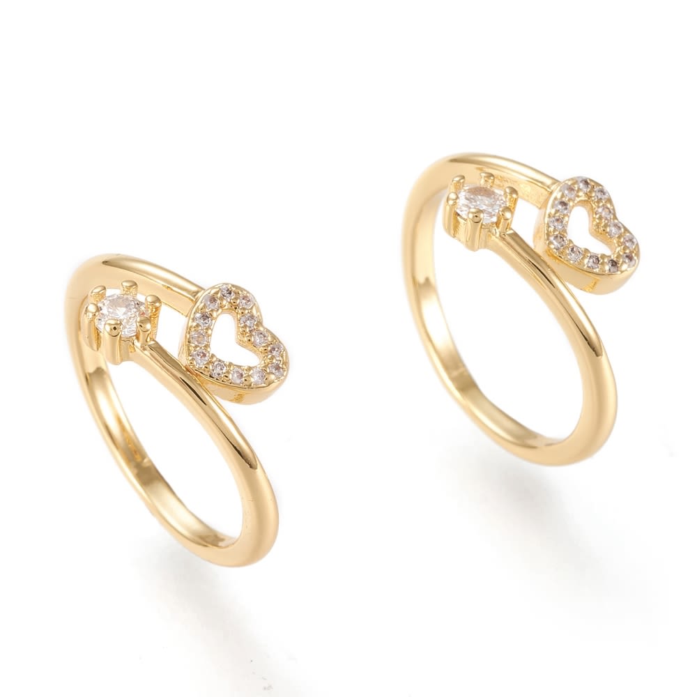 Anillo ajustable punto de luz y corazón baño de oro / unidad3