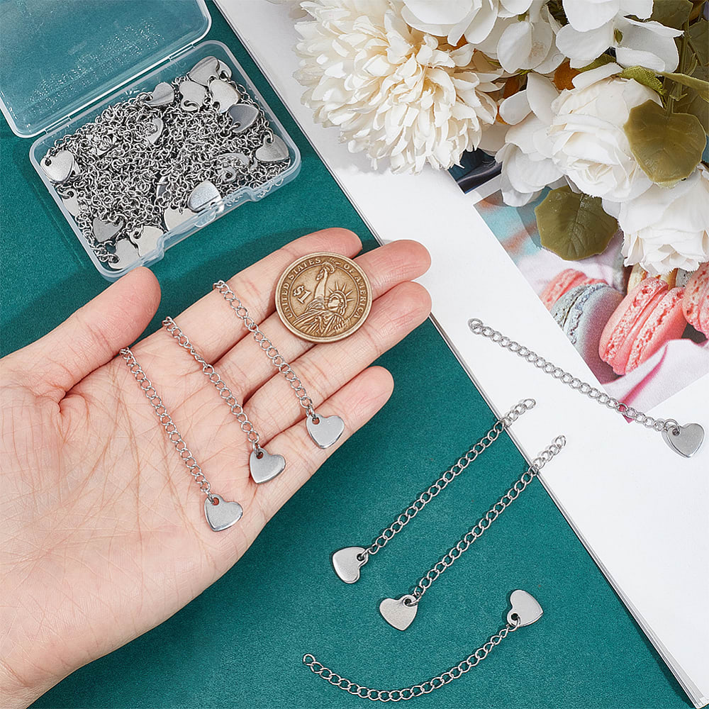 Cadena extensión alargador corazón 5 a 6 cm acero plateado / unidad2