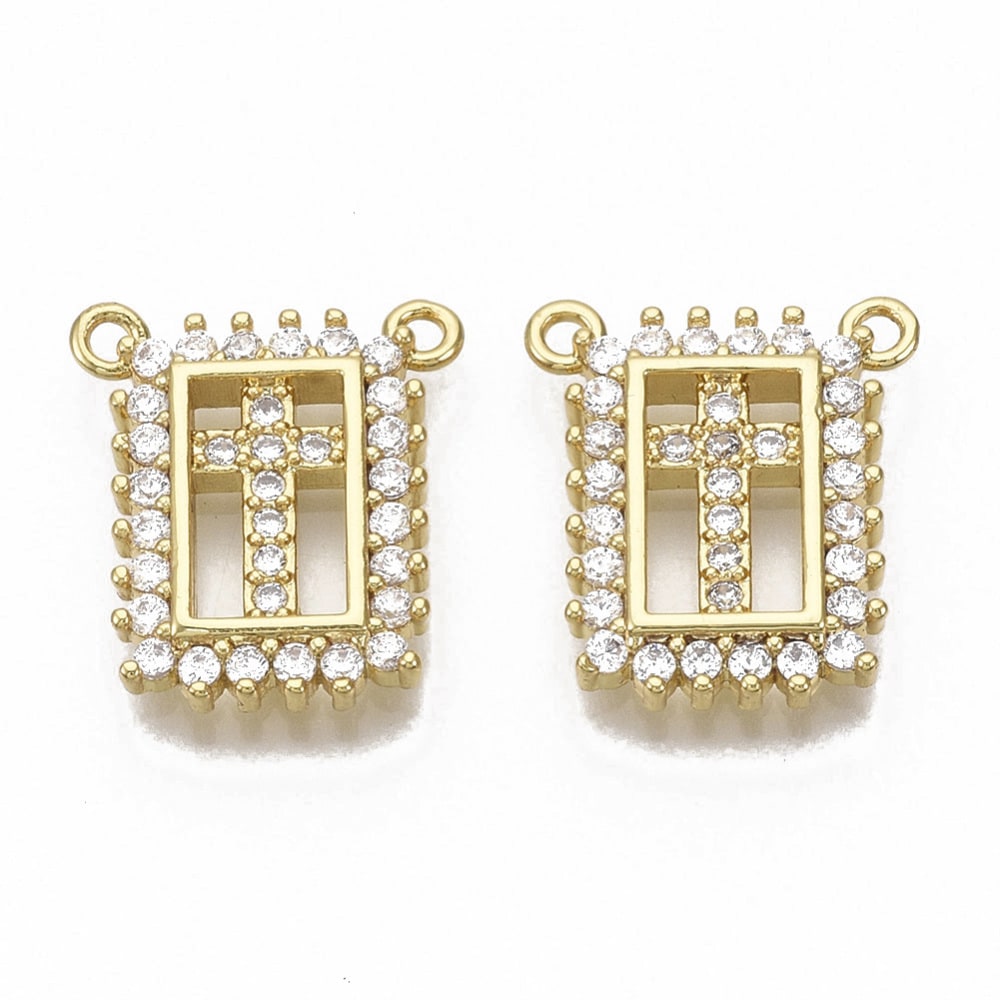 Dije conector escapulario cruz virgen baño de oro zircón / unidad2