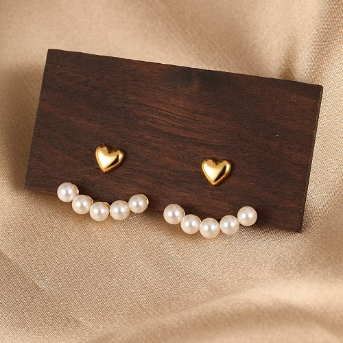 Aros topo topito corazón y perlas 20 mm baño de oro / par2