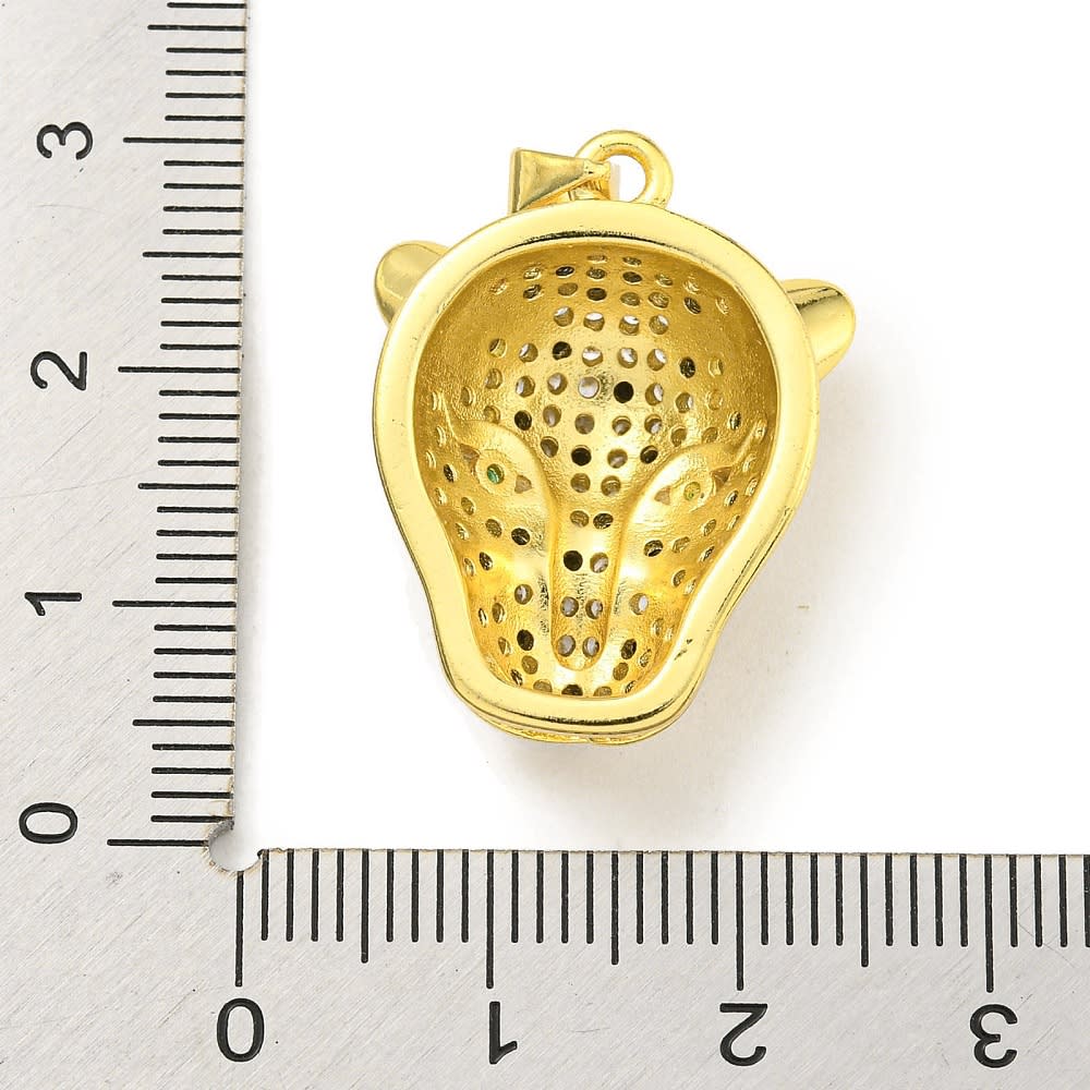 Dije colgante cabeza leopardo 25 mm baño oro zircón / unidad3