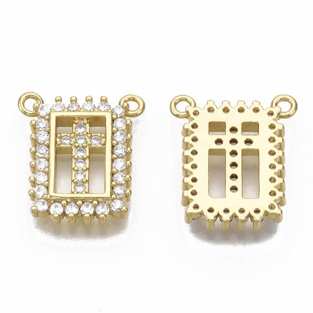 Dije conector escapulario cruz virgen baño de oro zircón / unidad1