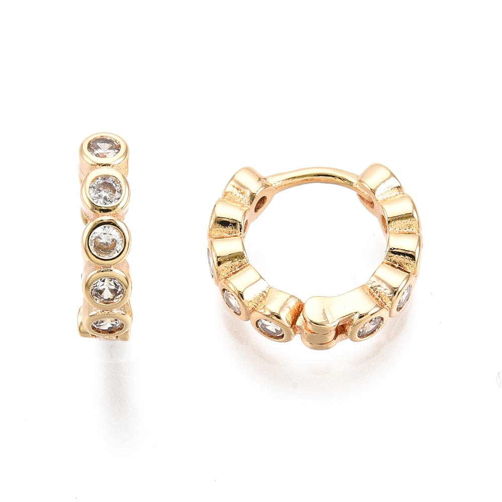 Aros argollas huggie puntos de luz 13 mm baño de oro / par2