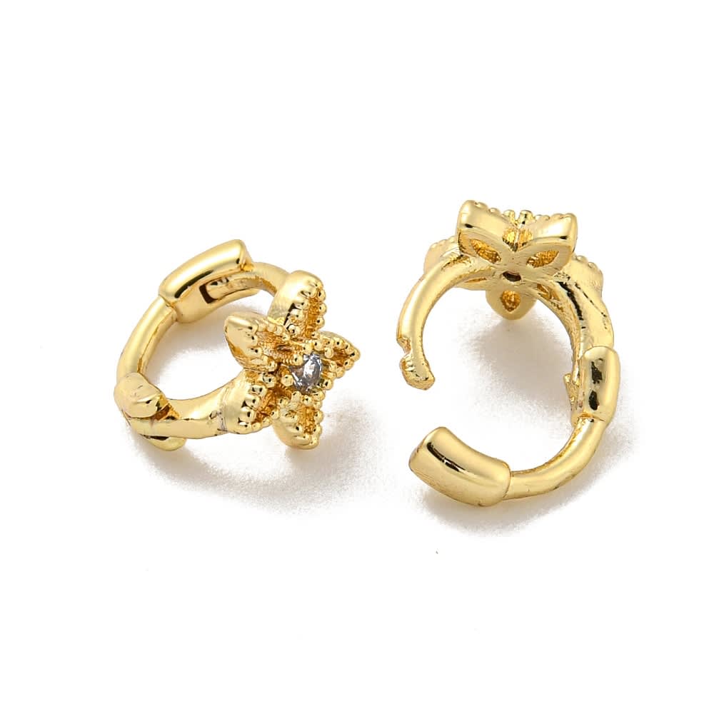 Aros argollas aretes huggie flor 7.5 mm zircón baño de oro / par2