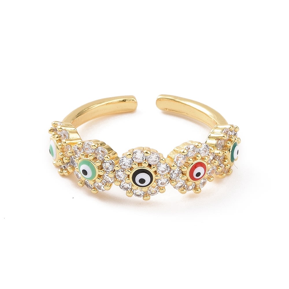 Anillo ajustable ojo turco nazar multicolor zircón baño de oro / unidad2
