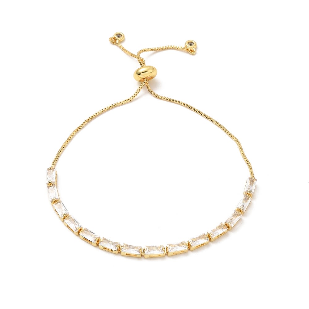Pulsera ajustable de zircón rectangular baño de oro / unidad1