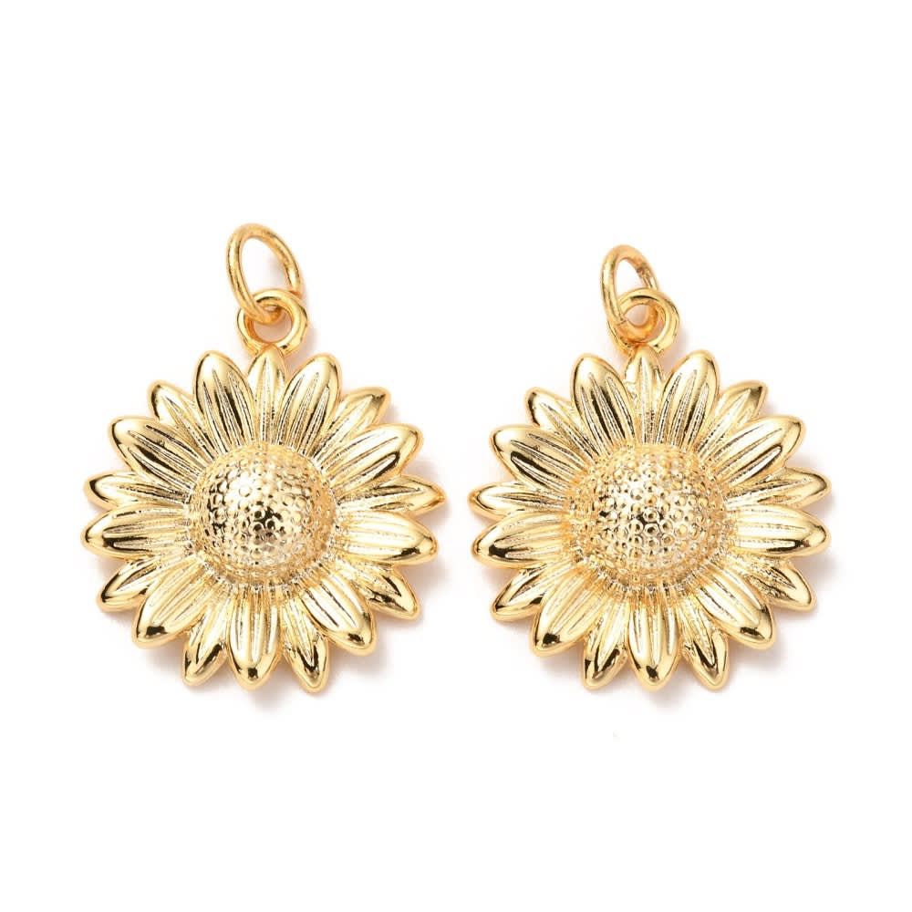 Dije colgante flor girasol 21 mm baño de oro / unidad2