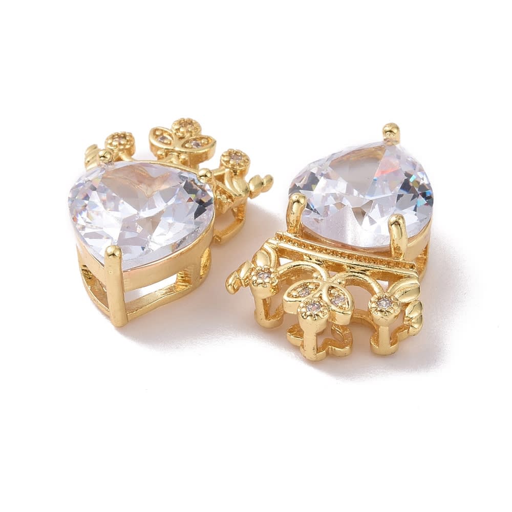 Dije pasador corazón corona zircón baño de oro / unidad1