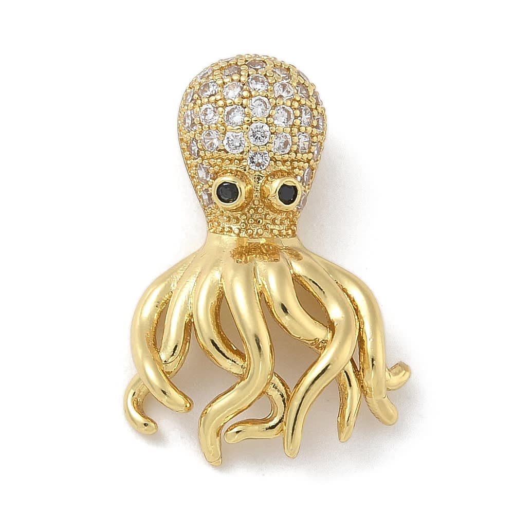 Dije pasador pulpo 21.5 mm zircón baño de oro / unidad1