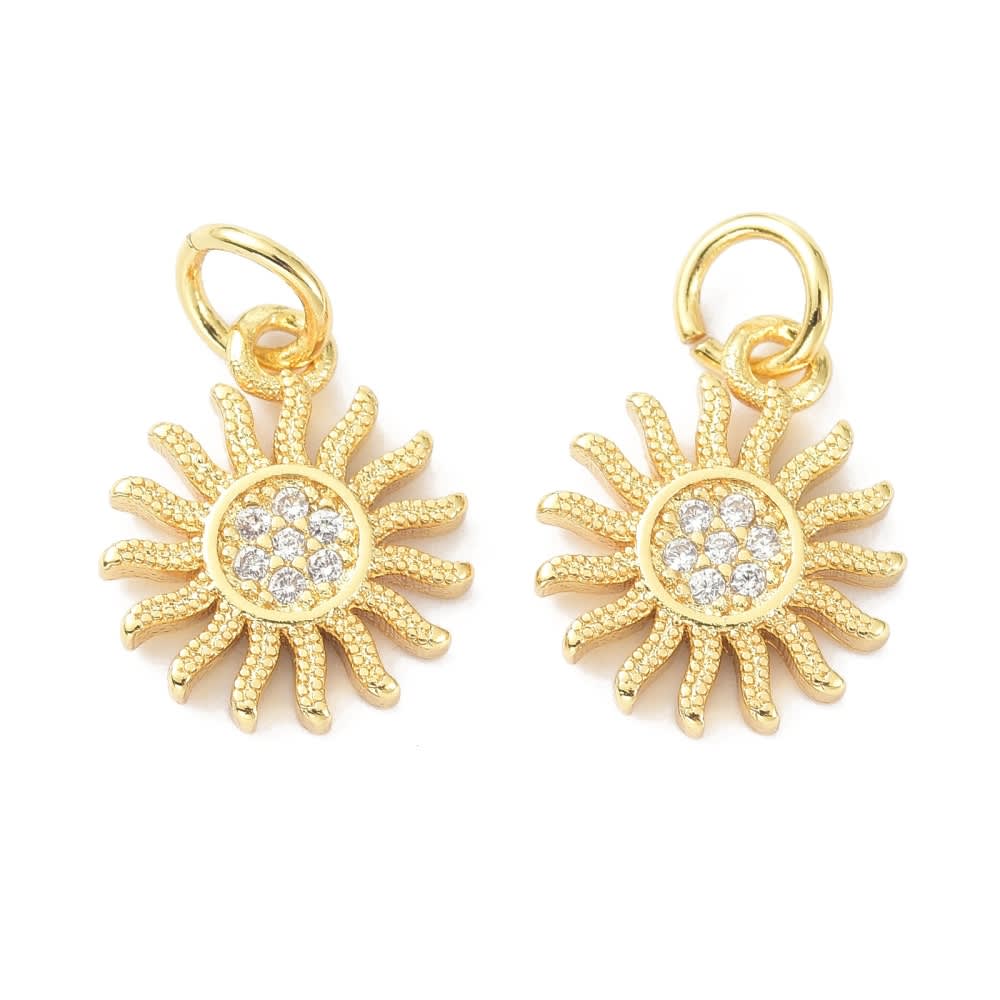 Dije colgante Sol sun 13x11 mm baño de oro zircón / unidad3