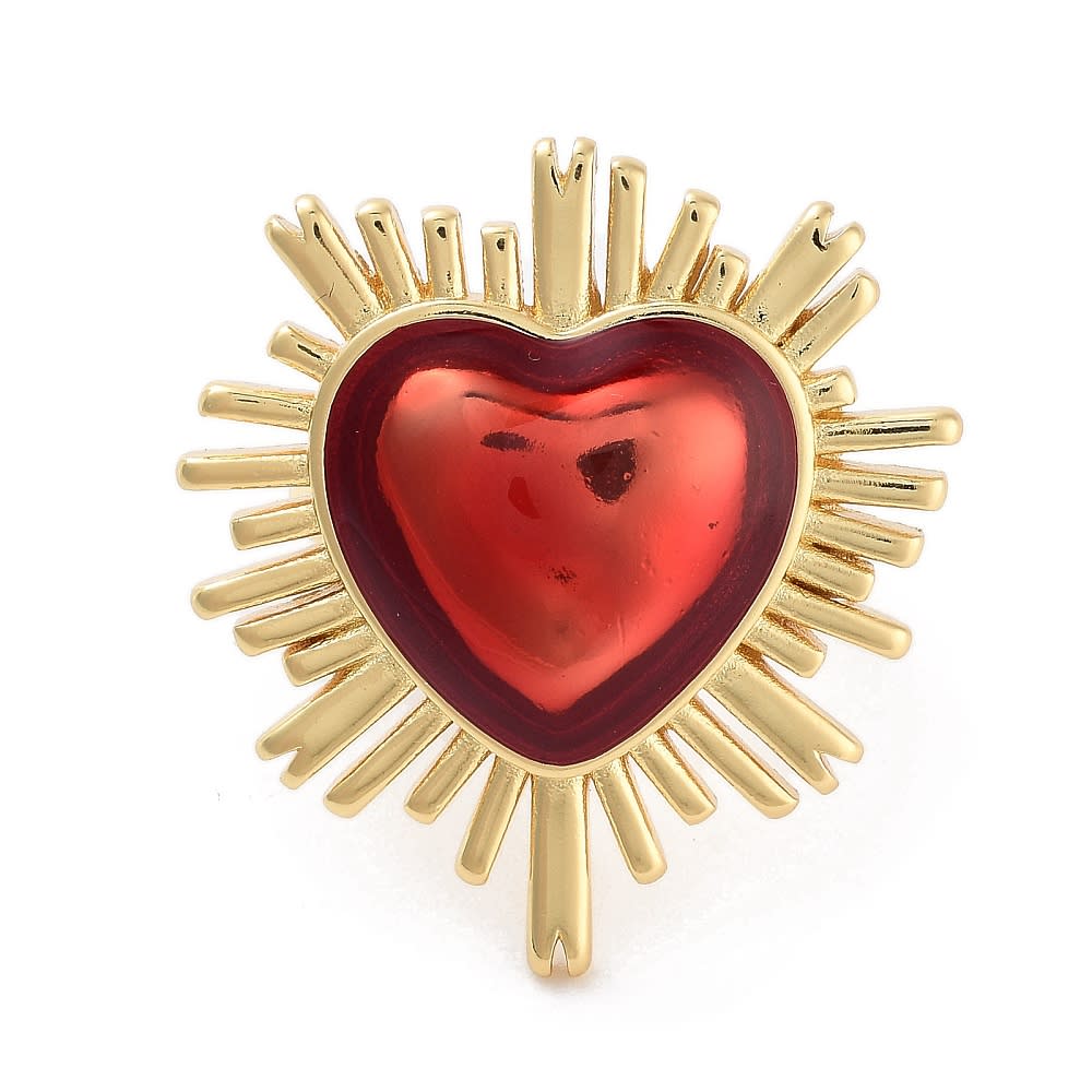 Anillo ajustable sagrado corazón rojo baño oro / unidad2