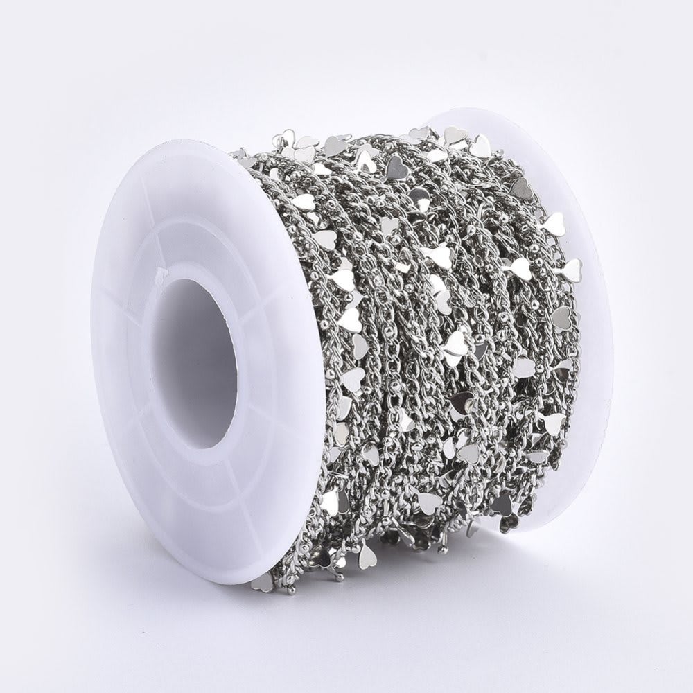 Cadena mini corazones colgantes baño de oro platino / metro4