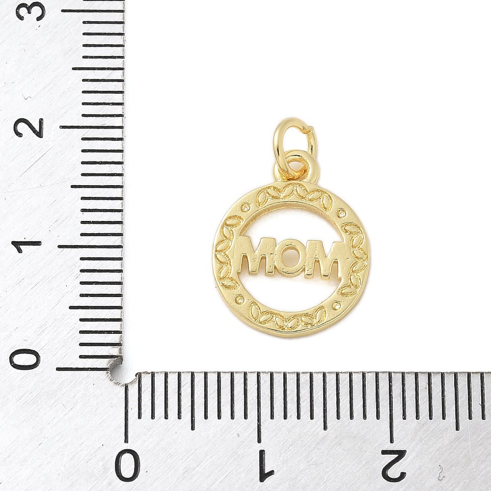 Dije colgante círculo mom mamá puntos 15 mm baño oro / unidad3