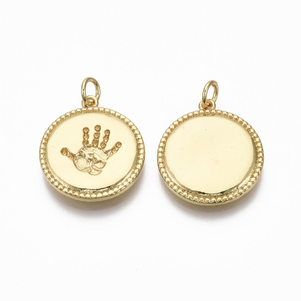 Dije colgante círculo huella palma mano 20 mm baño oro / unidad2