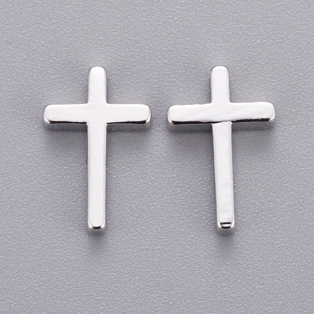 Dije pasador cruz 13 mm baño de platino / unidad1