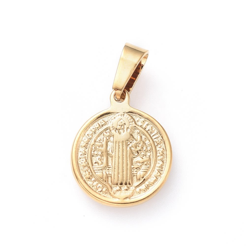 Dije colgante medalla San Benito acero dorado plateado / unidad2