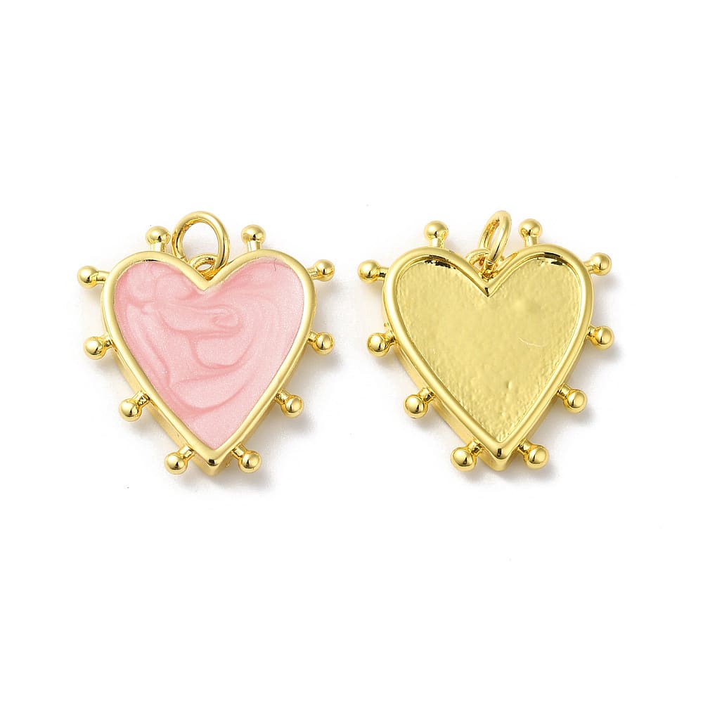 Dije colgante esmaltado corazón balines 19 mm baño oro / unidad7