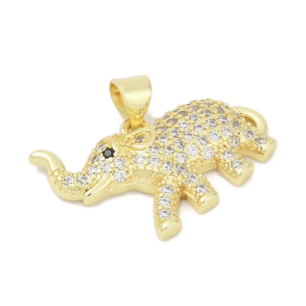 Dije colgante elefante 23.5 mm zircón baño oro / unidad2