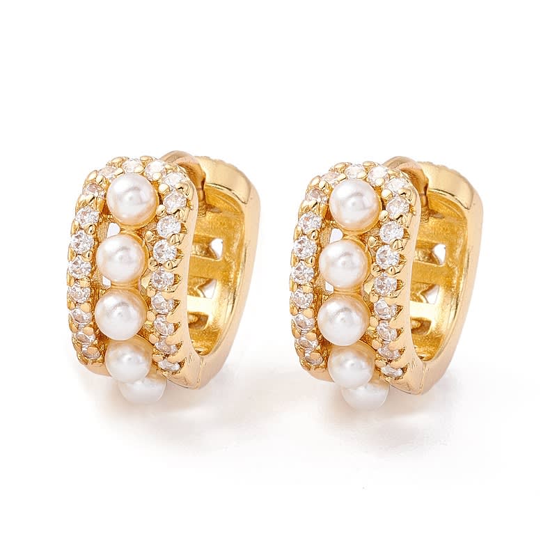 Aros argollas chunky con perlas 16 mm baño de oro / par1