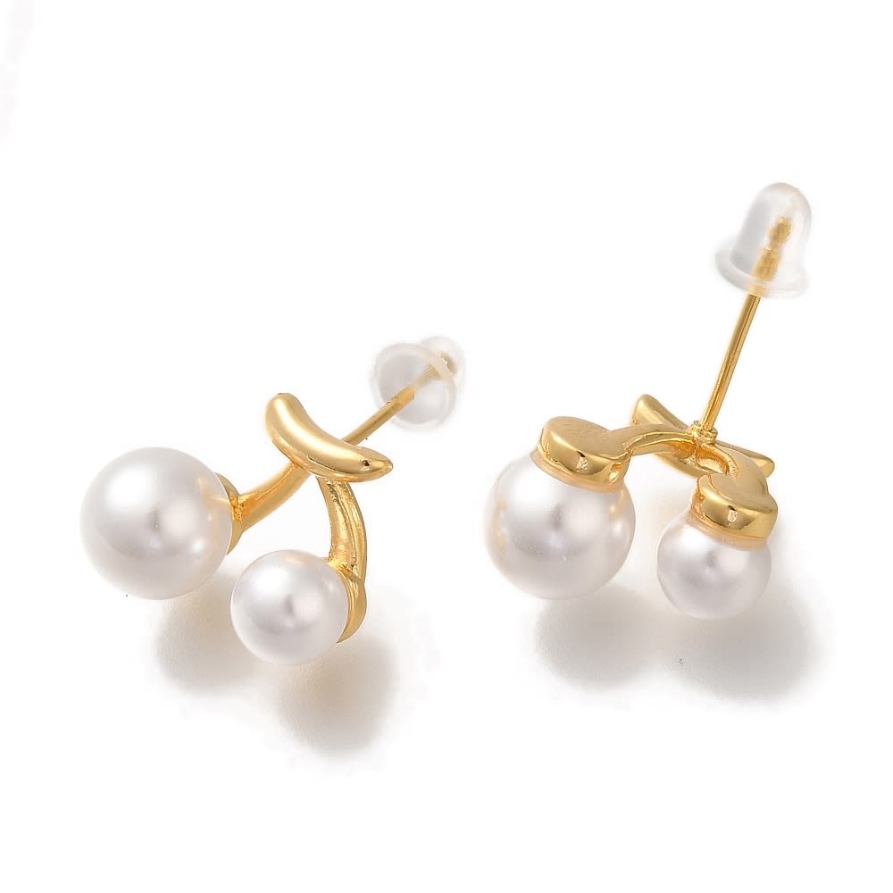 Aros topo topito guinda cereza perla 15 mm baño de oro / par2